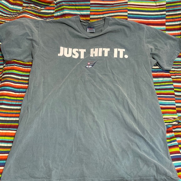 Vintage single stitch just hit it graphic logo, double side, close open tshirt - Picture 1 of 13